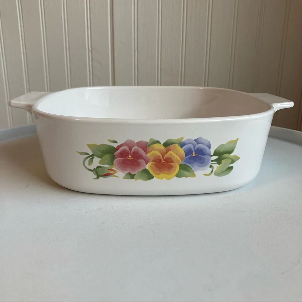Vintage Corning Ware A -2- B, 2 Liter Summer Blush Pansies Casserole Dish Flower